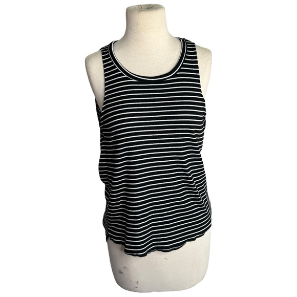 Tops - Black and White Striped Open Back Keyhole Tank Top